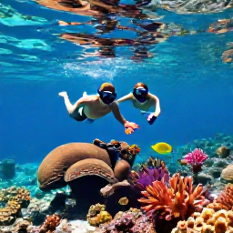 Caribbean Holidays, February Escapes, Couple snorkelling over colourful coral reef in clear shallow Bahamian water with tropical fish