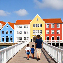 Caribbean Holidays, February Family Holidays, A family exploring colourful Willemstad in Cura&ccedil;ao, walking past pastel colonial buildings and crossing the Queen Emma floating pontoon bridge