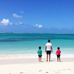 Caribbean Holidays, February Family Holidays, A family exploring the quiet coastline and native wildlife of Little Water Cay in the Turks and Caicos Islands