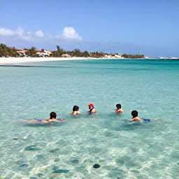 Caribbean Holidays, February Family Holidays, Families swimming and snorkelling in clear shallow Caribbean water beside a sheltered Cura&ccedil;ao beach, with colourful fish visible beneath the surface