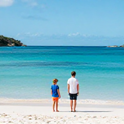Caribbean Holidays, February Family Holidays, Family enjoying a sunny beach day on Tortola in the British Virgin Islands, calm turquoise water and soft white sand