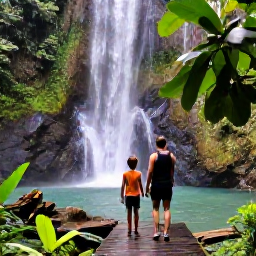 Caribbean Holidays, February Family Holidays, Family exploring a Saint Lucia rainforest waterfall on a guided walk, with tropical plants, wooden paths and a refreshing pool