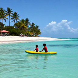 Caribbean Holidays, February Family Holidays, Parents and children paddling and swimming in calm turquoise water at Grace Bay Beach, with soft white sand and palm trees