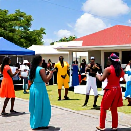 Caribbean Holidays, February Festivals, Colourful cultural festival in Basseterre, Saint Kitts, with local musicians, dancers and visitors enjoying a sunny February afternoon