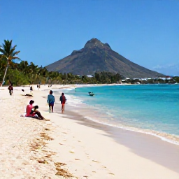 Caribbean Holidays, February Festivals, Golden beach on Saint Kitts with Mount Liamuiga in the background, clear Caribbean water and visitors enjoying a peaceful February day
