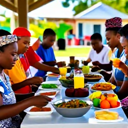 Caribbean Holidays, February Festivals, Traditional Caribbean food being prepared and served at an outdoor gathering on Saint Kitts, with colourful local ingredients and friendly diners