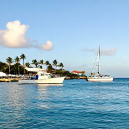 Caribbean Holidays, February Fishing, A bright February morning at Gustavia harbour in Saint Barth&eacute;lemy, with fishing boats, turquoise water and gently waving palm trees