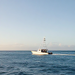 Caribbean Holidays, February Fishing, A bright February morning on the calm Caribbean waters off Trinidad and Tobago, with a sport-fishing boat heading towards the open sea