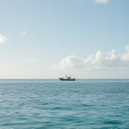 Caribbean Holidays, February Fishing, A calm turquoise sea off Providenciales in the Turks and Caicos Islands on a bright February morning, with a small fishing boat on the horizon