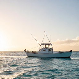Caribbean Holidays, February Fishing, A fishing boat leaving the calm turquoise waters of Bonaire at sunrise in February