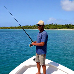 Caribbean Holidays, February Fishing, A friendly local fishing guide preparing rods on a small boat near the Grenadine islands