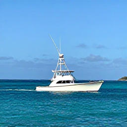 Caribbean Holidays, February Fishing, A small sport-fishing boat heading across clear blue Caribbean water near Saint Barth&eacute;lemy under a sunny February sky