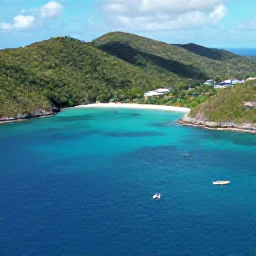 Caribbean Holidays, February Fishing, Aerial coastal view of the British Virgin Islands in February, turquoise water, green hills and small fishing boats near the shore