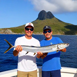 Caribbean Holidays, February Fishing, Anglers enjoying a deep-sea fishing trip with rugged Saint Vincent coastline in the background