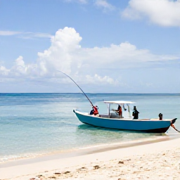 Caribbean Holidays, February Fishing, Anglers fishing from a bright Caribbean beach in Trinidad and Tobago during a calm February morning