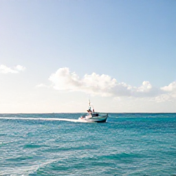 Caribbean Holidays, February Fishing, Bright February morning over turquoise water near Providenciales, Turks and Caicos Islands, with a small fishing boat heading offshore