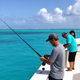 Caribbean Holidays, February Fishing, Experienced anglers preparing rods and tackle on a charter boat in the clear blue waters of the Grenadines
