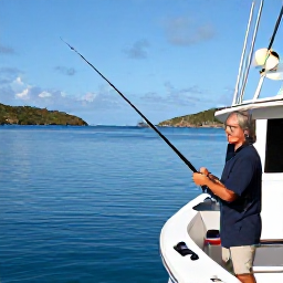 Caribbean Holidays, February Fishing, Friendly fishing guide preparing rods on a modern boat in a calm British Virgin Islands harbour