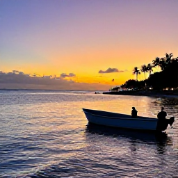 Caribbean Holidays, February Fishing, Relaxed waterfront evening in Providenciales after a fishing trip, with fresh seafood, palm trees and a colourful Caribbean sunset