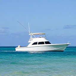 Caribbean Holidays, February Fishing, Sport fishing boat cruising across clear Caribbean water off the Dominican Republic coast on a bright February morning