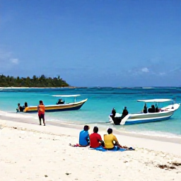 Caribbean Holidays, February Fishing, Visitors enjoying a relaxed afternoon at a Saint Barth&eacute;lemy beach after a fishing trip, with colourful boats, white sand and calm turquoise sea