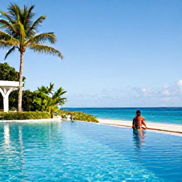 Caribbean Holidays, February Getaway, Adults relaxing beside an infinity pool at a stylish Caribbean resort in Trinidad and Tobago, bright February sunshine