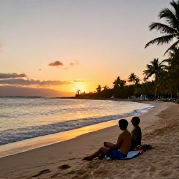 Caribbean Holidays, February Haiti Holidays, A couple relaxing on a quiet Haitian beach at sunset, with gentle waves, warm sand and a comfortable adults-only holiday atmosphere