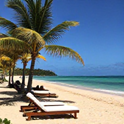 Caribbean Holidays, February Haiti Holidays, A relaxed adults-only resort beside a turquoise Caribbean beach in Haiti, with sun loungers, palm trees and clear blue sky