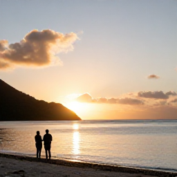 Caribbean Holidays, February Holidays, A couple watching a golden sunset from a quiet Caribbean beach in the United States Virgin Islands during February