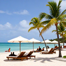 Caribbean Holidays, February Holidays, A stylish all-inclusive resort beside a tropical beach in Providenciales, with loungers, palm trees and guests relaxing in the February sunshine