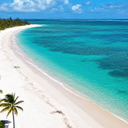 Caribbean Holidays, February Holidays, Aerial view of Grace Bay Beach in Turks and Caicos with turquoise water, bright sand and a few palm trees on a sunny February day