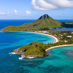 Caribbean Holidays, February Holidays, Aerial view of turquoise Caribbean water, green volcanic islands and small sandy beaches in Saint Vincent and the Grenadines