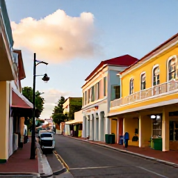 Caribbean Holidays, February Holidays, Colourful Bridgetown street scene in Barbados with historic buildings, local shops, pedestrians and warm afternoon sunshine