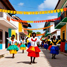 Caribbean Holidays, February Holidays, Colourful Dominican Republic street festival with dancers, musicians and traditional decorations in February