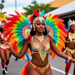 Caribbean Holidays, February Holidays, Colourful Trinidad Carnival dancers in elaborate costumes moving through a lively street parade