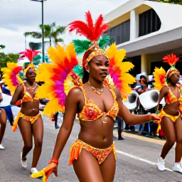 Caribbean Holidays, February Holidays, Colourful Trinidad Carnival street parade in Port of Spain, dancers in bright costumes, live steelpan music, lively Caribbean atmosphere