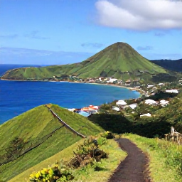 Caribbean Holidays, February Holidays, Green volcanic slopes and a scenic Caribbean hiking trail on Saba, overlooking deep blue sea and small island villages