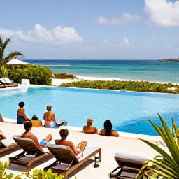 Caribbean Holidays, February Holidays, Guests relaxing beside an infinity pool at a Caribbean all-inclusive resort on St Croix, with ocean views, sun loungers and tropical gardens