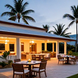 Caribbean Holidays, February Holidays, Relaxed all-inclusive resort evening in the Dominican Republic with outdoor dining and soft tropical lighting