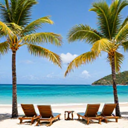 Caribbean Holidays, February Holidays, Relaxed beachfront all-inclusive resort in Saint Vincent and the Grenadines with sun loungers, palm trees and clear blue sea