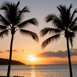 Caribbean Holidays, February Holidays, Romantic Caribbean sunset over Saint Martin and Sint Maarten, with silhouettes of palm trees and calm sea