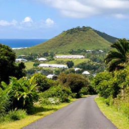 Caribbean Holidays, February Holidays, Scenic coastal road and lush green mountain landscape on Saint Kitts, with a historic sugar estate and the Caribbean Sea in the distance