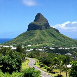 Caribbean Holidays, February Holidays, Scenic Saint Kitts landscape with Mount Liamuiga, lush hills, winding road and Caribbean coastline in clear February sunshine