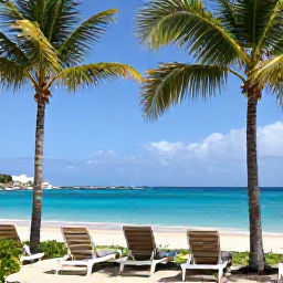 Caribbean Holidays, February Holidays, Sunny all-inclusive resort beside a turquoise Caribbean sea on Saint Martin, with palm trees and comfortable sun loungers