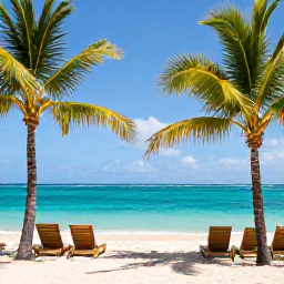 Caribbean Holidays, February Holidays, Sunny beach at a Saint Kitts and Nevis all-inclusive resort in February, with turquoise sea, palm trees and comfortable loungers