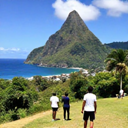 Caribbean Holidays, February Holidays, Visitors exploring the Pitons in Saint Lucia, with lush green slopes, a clear blue sky and the Caribbean coastline