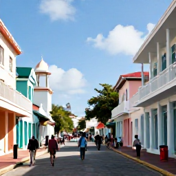 Caribbean Holidays, February Holidays, Visitors walking through historic downtown Nassau, viewing pastel buildings, colonial architecture and a lively street scene