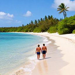 Caribbean Holidays, February Honeymoons, A honeymoon couple enjoying a secluded Puerto Rico beach with clear water, white sand and tropical greenery under a sunny sky
