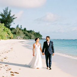 Caribbean Holidays, February Honeymoons, A newlywed couple walking hand in hand along a quiet white-sand beach on Saint Vincent and the Grenadines in warm February sunshine