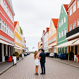 Caribbean Holidays, February Honeymoons, Colourful historic buildings and waterfront in Willemstad, Cura&ccedil;ao, with a honeymoon couple exploring the streets